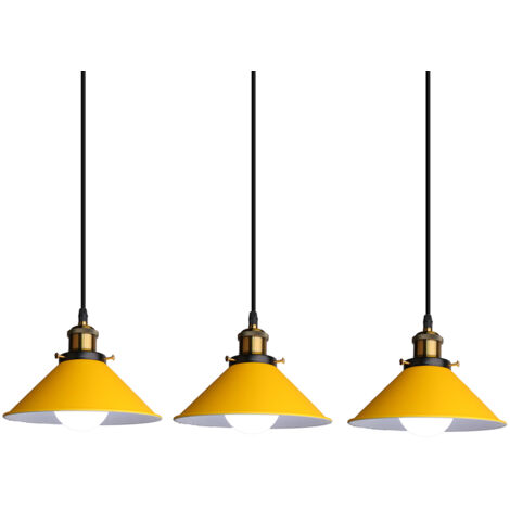 3 pezzo Lampada a Sospensione Retrò in Metallo, Lampada da Soffitto E27 Altezza Regolabile, per Cucina Sala da Pranzo Soggiorno Studio (Giallo)