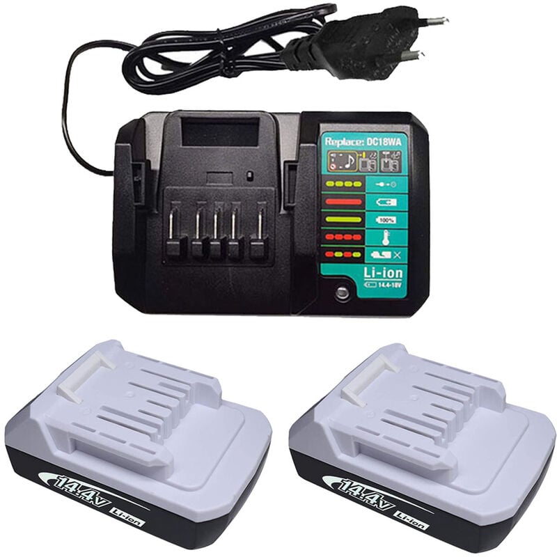 Powerwings - 3 pièces) 2X Batterie BL1413G 14,4V 1,3Ah & Chargeur DC18WA 14,4V & 18V Pour Makita 196375-4 BL1411G BL1415G HP347D DF347D JV143D TD126D