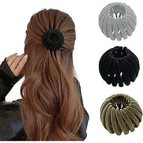 3 Pices (noir + Vert + Gris) Pinces Cheveux Rtractables Pour Queue De Cheval Nid D'oiseau, Accessoires Pour Cheveux, Pinces Cheveux Pour Femmes