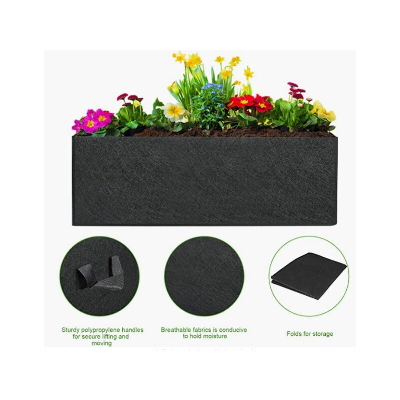 Linghhang - 3 pièces rectangulaire feutre sac de plantation noir 50 30 20cm