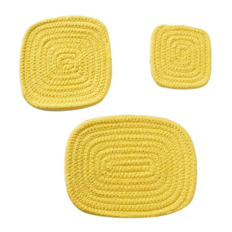 3 pièces séries coton corde napperon simple épaissir table tapis pot tapis isolation tapis tissé plaque tapis pot tapis coaster-jaune