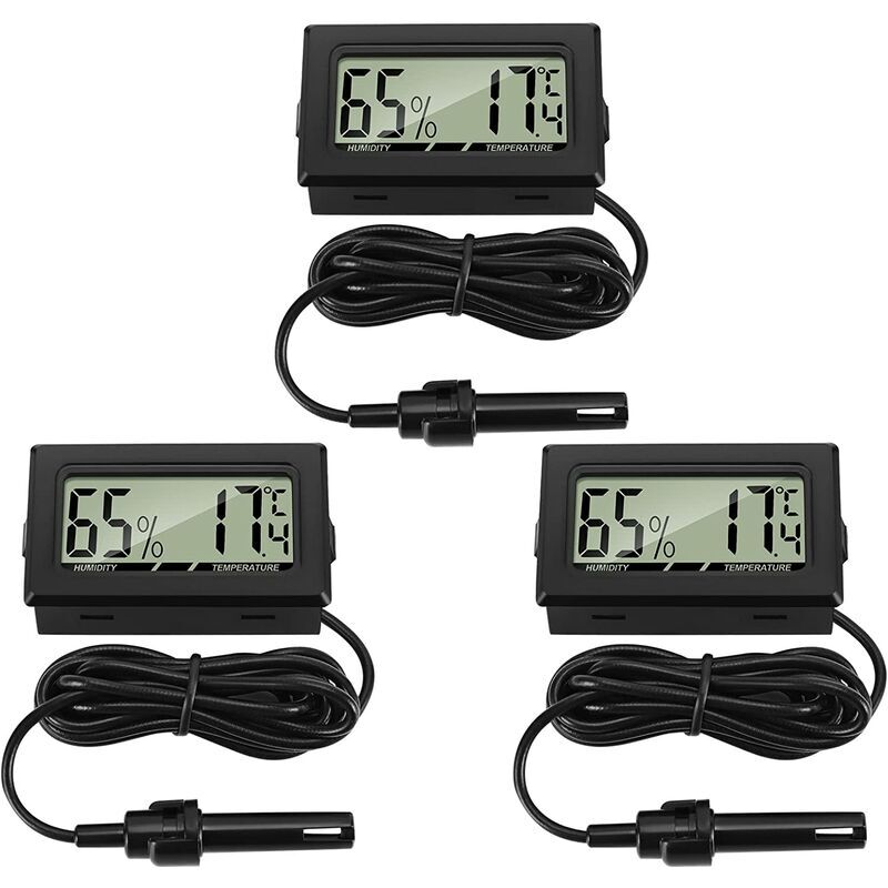 3 Pièces Thermomètre Hygromètre Numérique avec Sonde Externes Jauge de Température Humidité Mètre pour Salle Séjour Bureau Reptile Incubateur