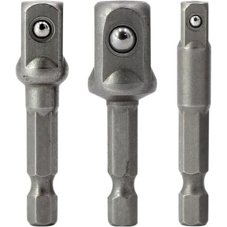 3 Piece Adaptateur écrou hexagonal bouchon adaptateur tournevis Douille d'écrou de douille de prise d'adapteur 1/4",/1/2",/3/8"
