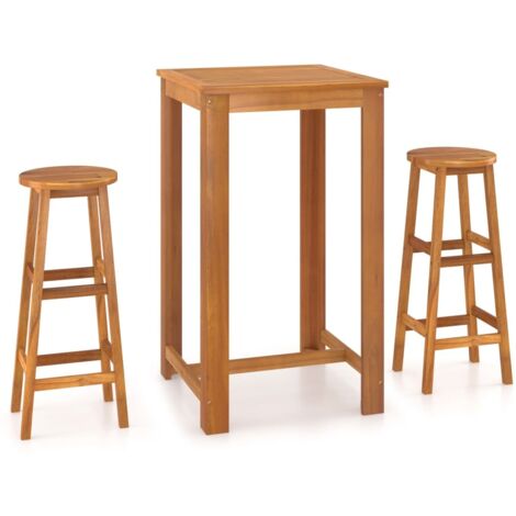 3 Piece Bar Set Solid Acacia Wood