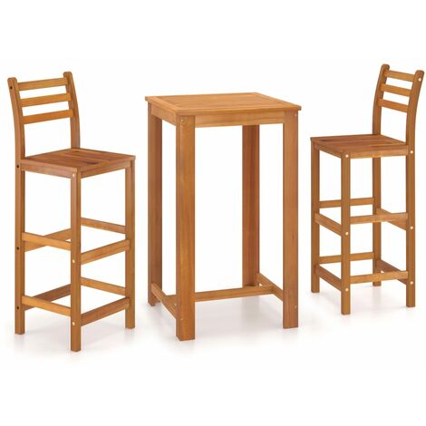 3 Piece Bar Set Solid Acacia Wood