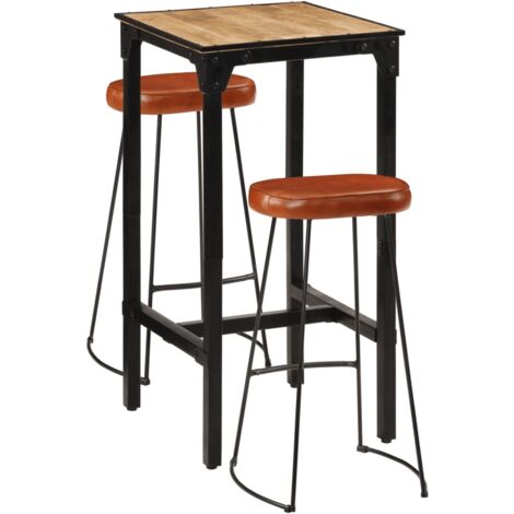 3 Piece Bar Set Solid Rough Wood Mango and Metal vidaXL