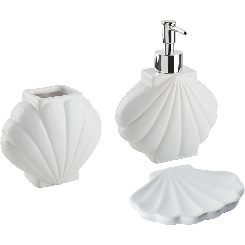 3-Piece Bathroom Accessories Set Dolomite Dispenser Toothbrush Cup White Shell - White