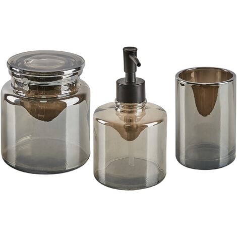 3-Piece Bathroom Accessories Set Glass Glamour Style Grey Managua