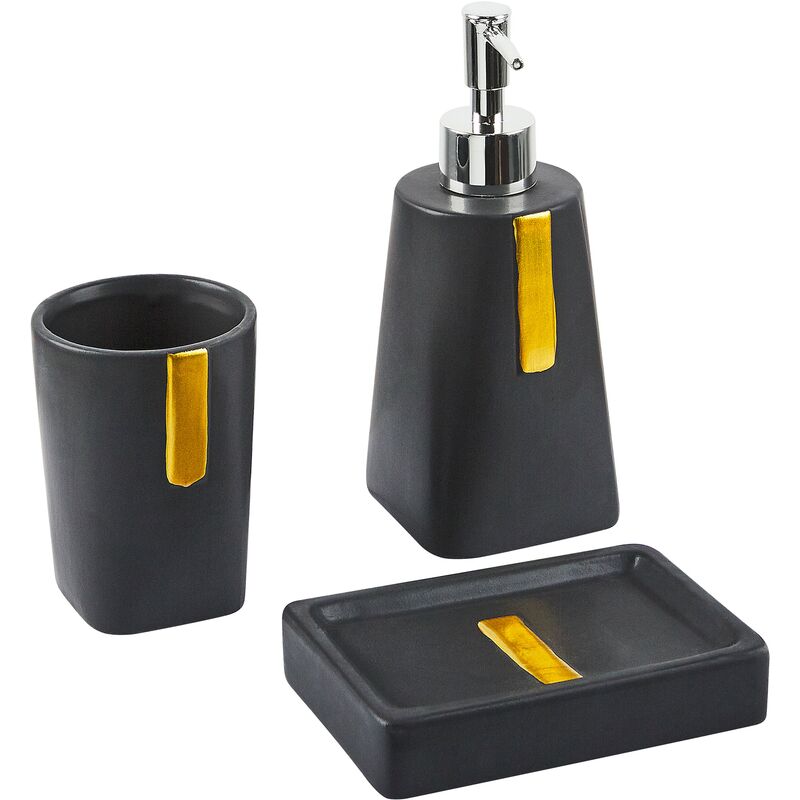 3-Piece Bathroom Accessories Set Soap Dish Dispenser Black Sonana - Black