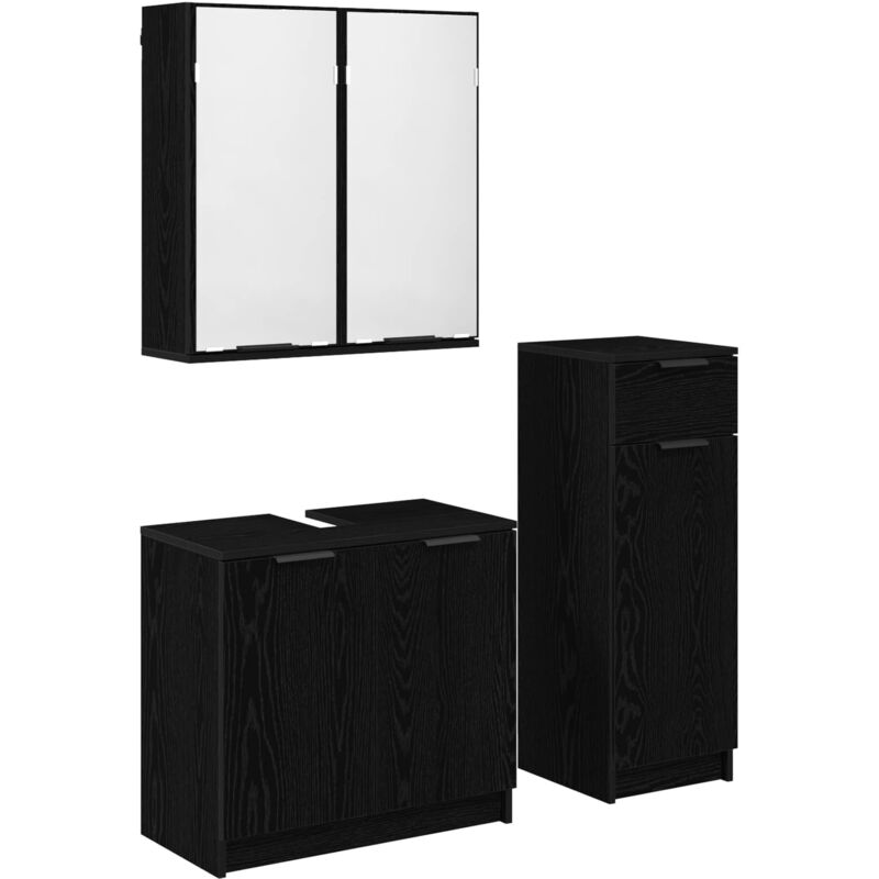 Bathroom Furniture Set 3 Pcs Black Oak Engineered Wood Vidaxl