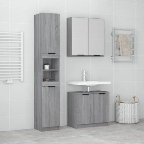 3 Piece Bathroom Cabinet Set Grey Sonoma Engineered Wood vidaXL