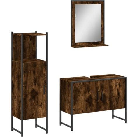 3 Piece Bathroom Cabinet Set Smoked Oak Engineered Wood vidaXL