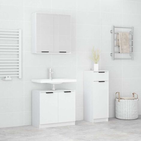 3 Piece Bathroom Cabinet Set White Engineered Wood vidaXL
