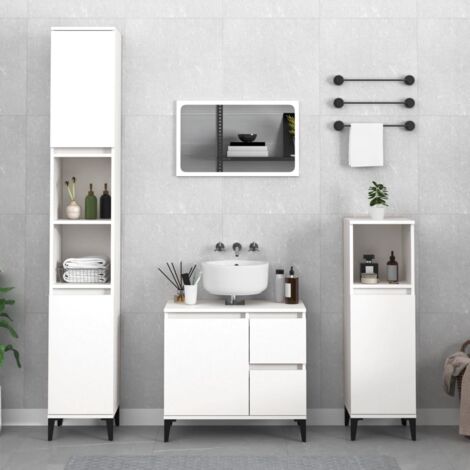 3 Piece Bathroom Cabinet Set White Engineered Wood vidaXL