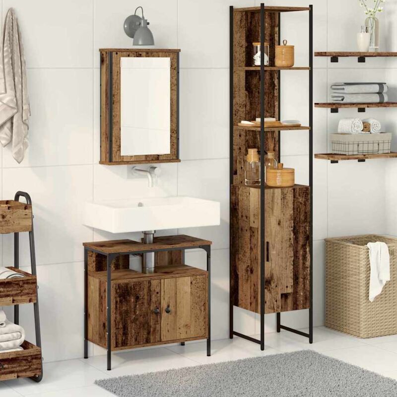 Vidaxl - Bathroom Furniture Set 3 Pcs Old Wood 33 X 33 X 185.5 Cm
