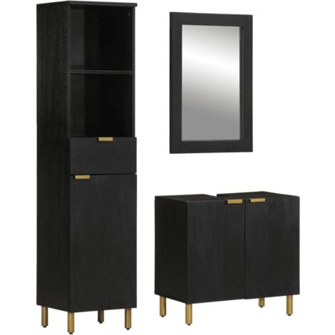 3 Piece Bathroom Furniture Set Black Engineered Wood vidaXL