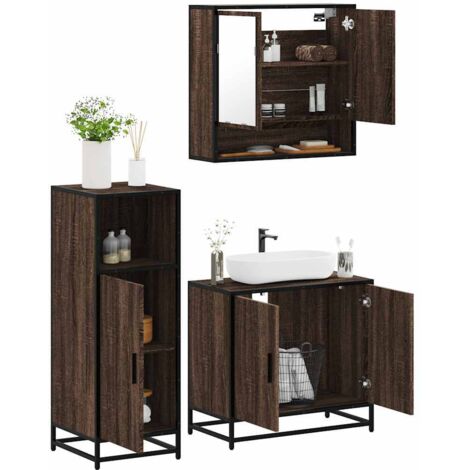 3 Piece Bathroom Furniture Set Brown Oak Engineered Wood vidaXL