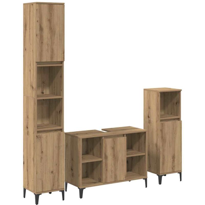 Bathroom Furniture Set 3 Pcs Artisan Oak Engineered Wood Vidaxl