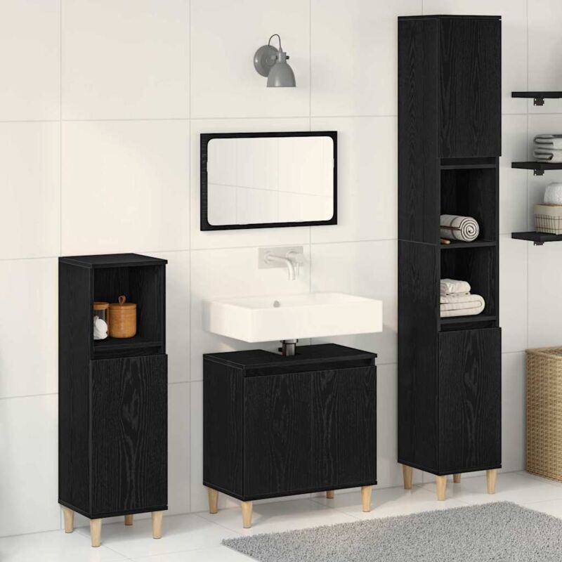 Vidaxl - Bathroom Furniture Set With Door 3 Pcs Black 30 X 30 X 180 Cm