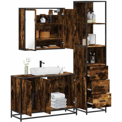 3 Piece Bathroom Furniture Set Smoked Oak Engineered Wood vidaXL