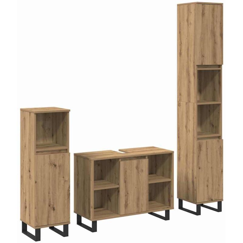 Bathroom Furniture Set With Storage 3 Pcs Brown Engineered Wood Vidaxl