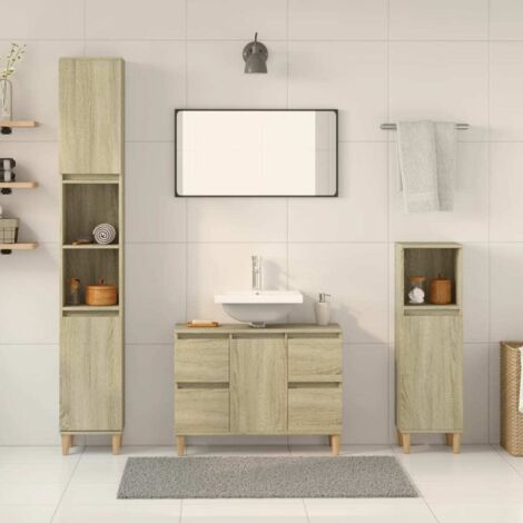 3 Piece Bathroom Furniture Set Sonoma Oak Engineered Wood vidaXL