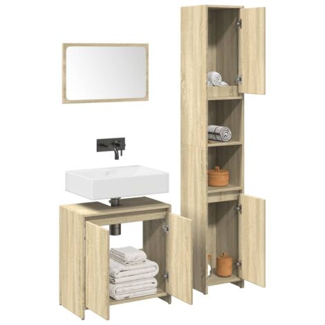 3 Piece Bathroom Furniture Set Sonoma Oak Engineered Wood vidaXL