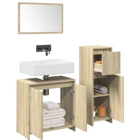 3 Piece Bathroom Furniture Set Sonoma Oak Engineered Wood vidaXL