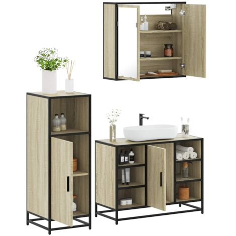 3 Piece Bathroom Furniture Set Sonoma Oak Engineered Wood vidaXL
