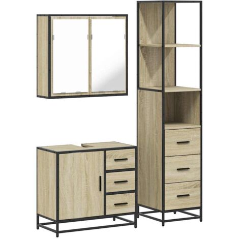 3 Piece Bathroom Furniture Set Sonoma Oak Engineered Wood vidaXL