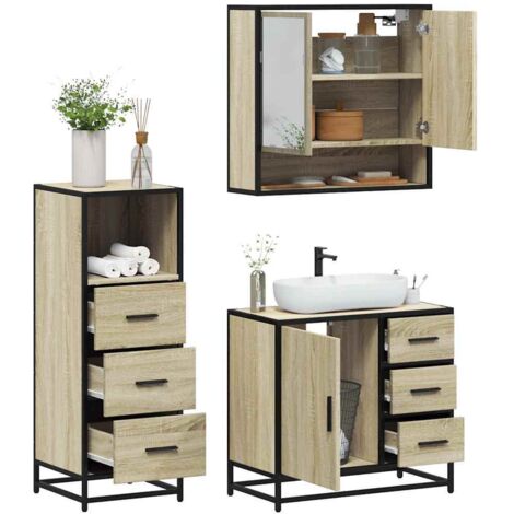 3 Piece Bathroom Furniture Set Sonoma Oak Engineered Wood vidaXL