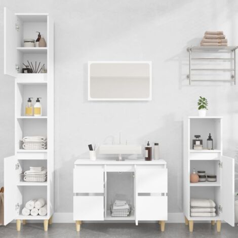 3 Piece Bathroom Furniture Set White Engineered Wood vidaXL