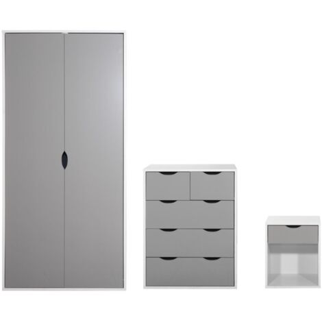 3 Piece Bedroom Set With 3+2 Drawers White & Grey