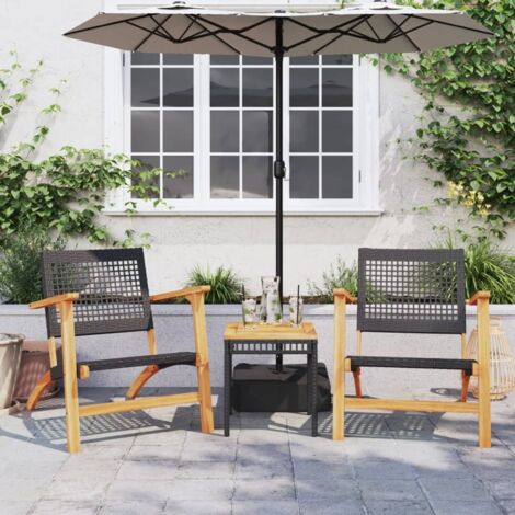 3 Piece Bistro Set Black Poly Rattan and Solid Wood Acacia vidaXL