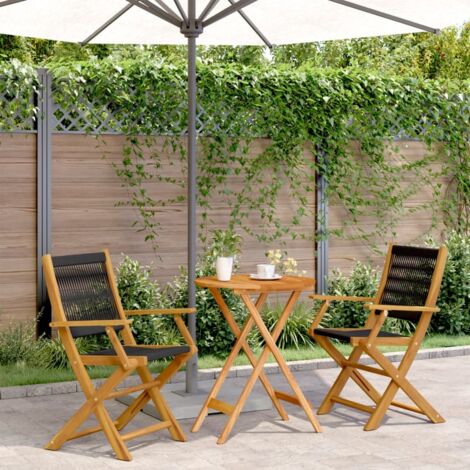 3 Piece Bistro Set Black Polypropylene and Solid Wood vidaXL