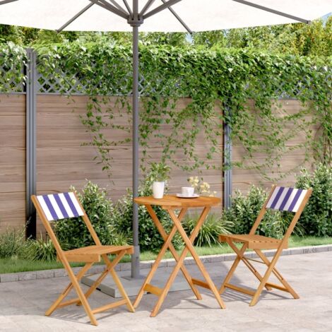 3 Piece Bistro Set Blue and White Fabric and Solid Wood vidaXL