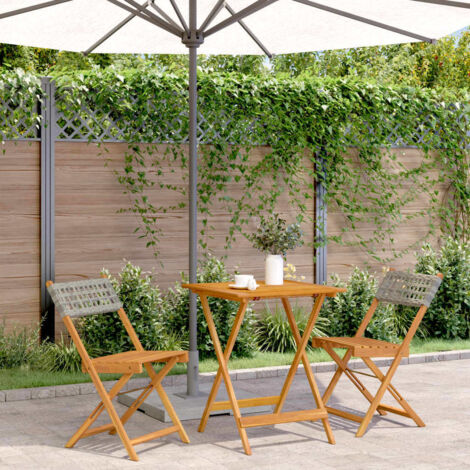3 Piece Bistro Set Grey Poly Rattan and Solid Wood vidaXL