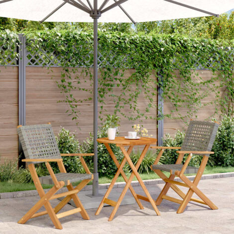 3 Piece Bistro Set Grey Poly Rattan and Solid Wood vidaXL