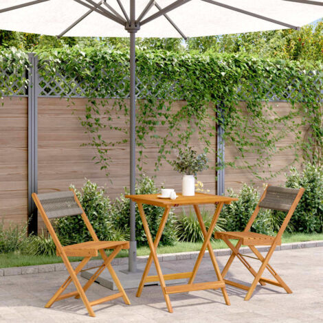 3 Piece Bistro Set Grey Polypropylene and Solid Wood vidaXL