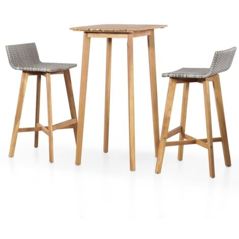 3 Pieces Breakfast Bar Table/&Chair Stool Set Kitchen Furniture Solid Acacia Wood