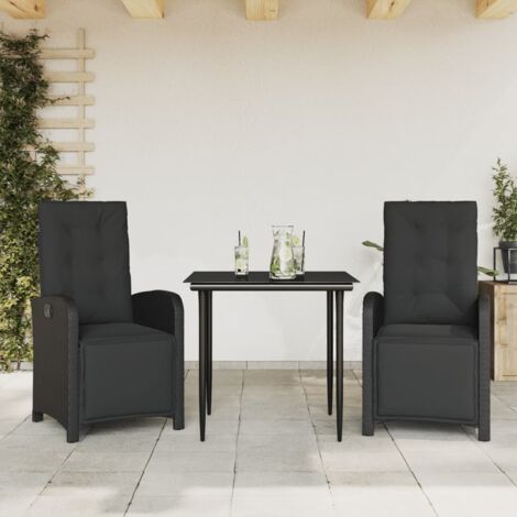 3 Piece Bistro Set with Cushions Black Poly Rattan vidaXL