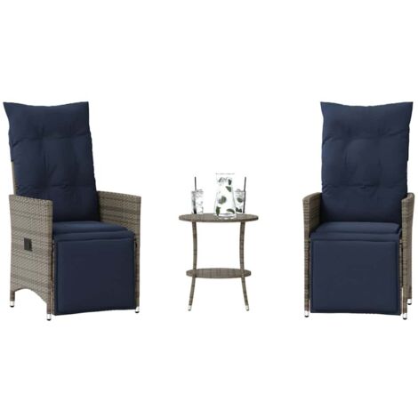 3 Piece Bistro Set with Cushions Grey Poly Rattan vidaXL