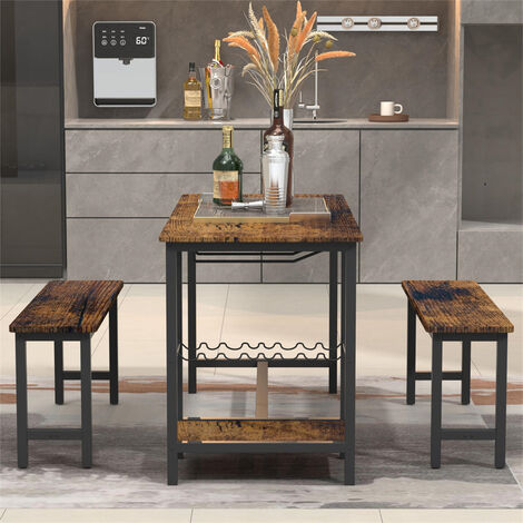 3-Piece Dining Table and Bench Set 4-Person Space-Saving Dinette for Kitchen Patio Outdoor