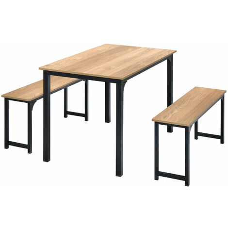 3-Piece Dining Table Set with 2 Benches Space-Saving Dining Furniture
