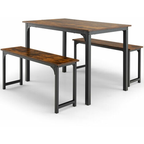 3-Piece Dining Table Set with 2 Benches Space-Saving for 2-4 People