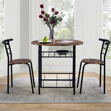3-Piece DiningTable & Chair Set for Kitchen, Dining Room, Compact Space Wooden Steel Frame Brown GROOFOO