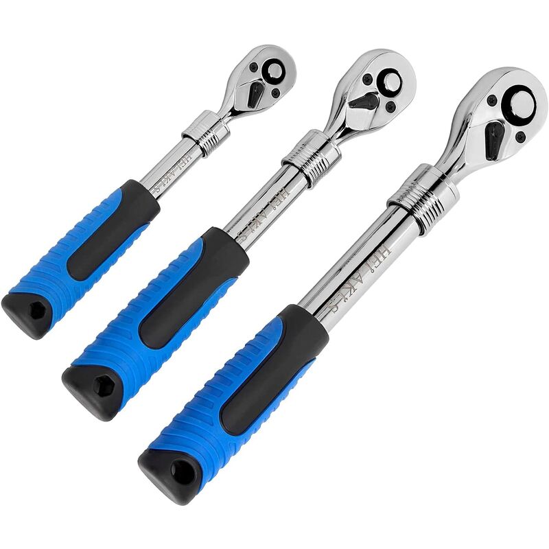 Aougo - 3-Piece Extendable Ratchet Spanner Telescopic Ratchet Quick Release Telescopic Ratchet Non-Slip Rubber Grip Reversible Transmission Wrench