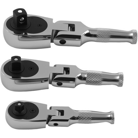 3-Piece Flex Head Ratchet Set 1/4" 3/8" 1/2" 72T Quick Release CR-V Kit