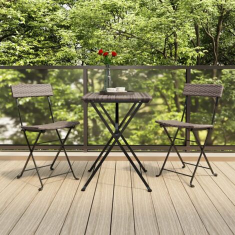 3 Piece Folding Bistro Set Grey Poly Rattan vidaXL