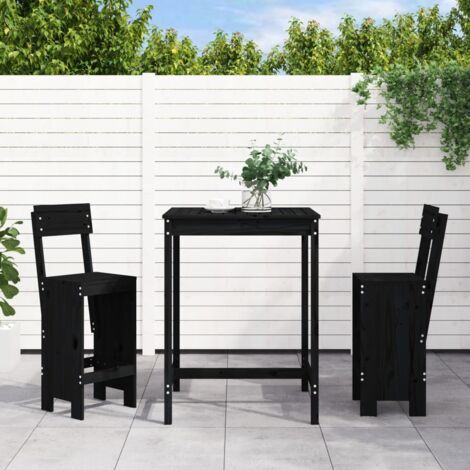 3 Piece Garden Bar Set Black Solid Wood Pine vidaXL